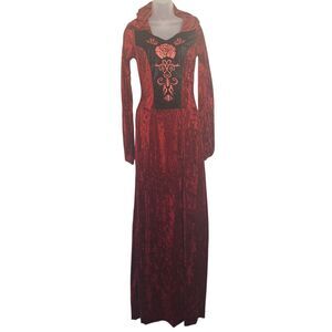 Renaissance Hooded Dress Crushed Velvet Trumpet Sleeves Medium Womens
